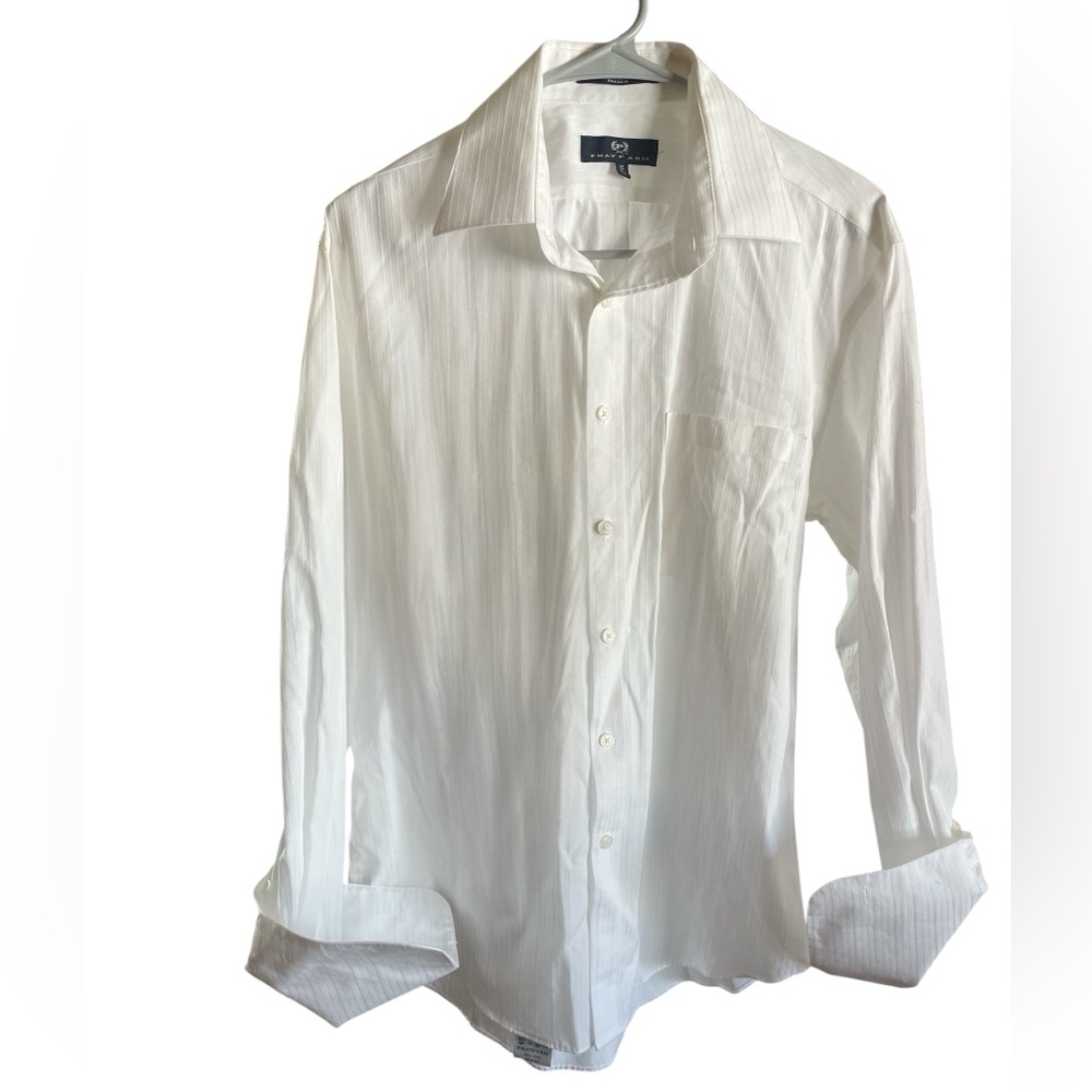 Vintage Phat Farm Pinstripe Shirt - 15 2/3 French Cuffs - Y2K Baggy White Cotton